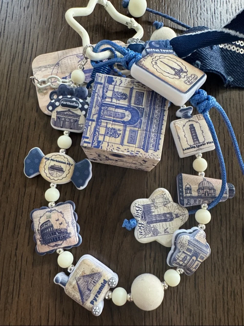 NEW Blue Travel London Paris Charm Keychain Tassel